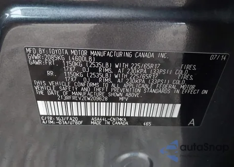 2014 Toyota Rav4 Xle from USA, damaged, VIN 2T3RFREV2EW209628